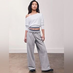 NWT $99 SzLg Gray ATHLETA Heavyweight Terry Pants; Wide-leg Sweatpants Drawstrg